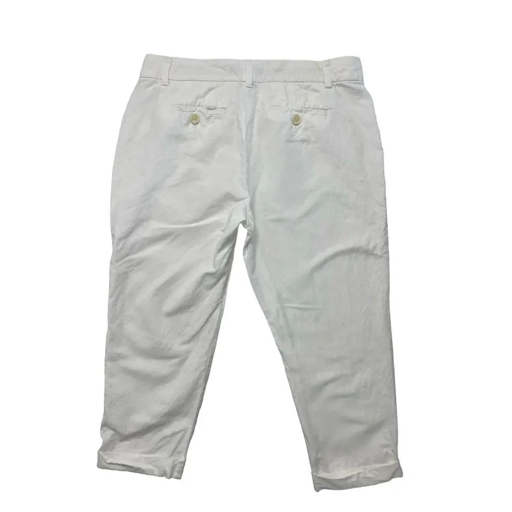 BANANA REPUBLIC White Linen Blend Crop Straight Leg Pants Size 8 Petite Coastal